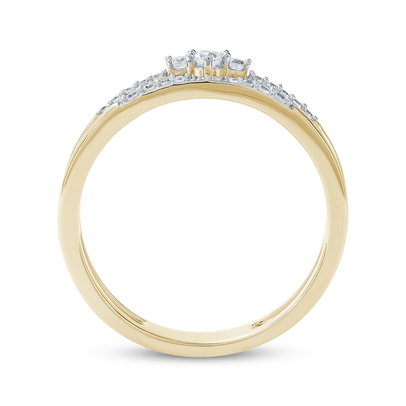 Main Image 4 of Diamond Faux Stack Two-Row Ring 1/6 ct tw 10K Yellow Gold