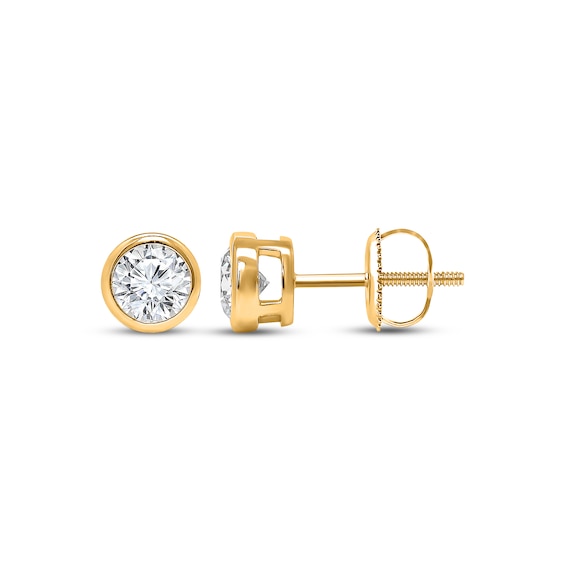 KAY Lab-Grown Diamonds Round-Cut Bezel-Set Solitaire Stud Earrings 1 ct tw 14K Yellow Gold (F/SI2)