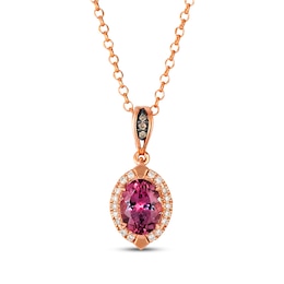 Le Vian Oval-Cut Pink Tourmaline Necklace 1/15 ct tw Diamonds 14K Strawberry Gold 19"