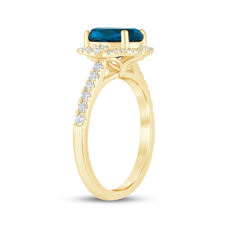 Main Image 2 of Now + Forever Oval-Cut London Blue Topaz & Diamond Halo Engagement Ring 1/3 ct tw 14K Yellow Gold