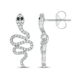 Black & White Diamond Snake Stud Earrings 1/3 ct tw Sterling Silver
