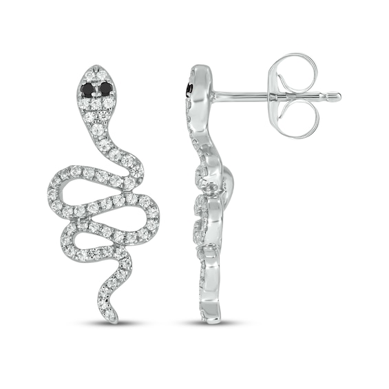 Black & White Diamond Snake Stud Earrings 1/3 ct tw Sterling Silver