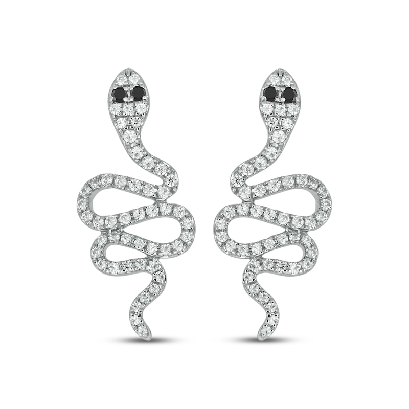 Main Image 2 of Black & White Diamond Snake Stud Earrings 1/3 ct tw Sterling Silver