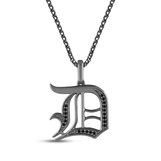 Ink & Ice Men's Black Diamond Initial "D" Necklace 1/6 ct tw Black Rhodium-Plated Sterling Silver 22"