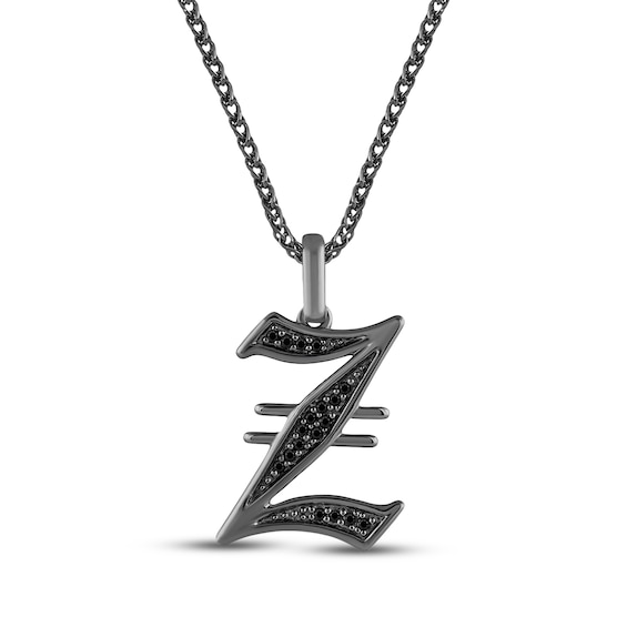 Ink & Ice Men's Black Diamond Initial "Z" Necklace 1/8 ct tw Black Rhodium-Plated Sterling Silver 22"