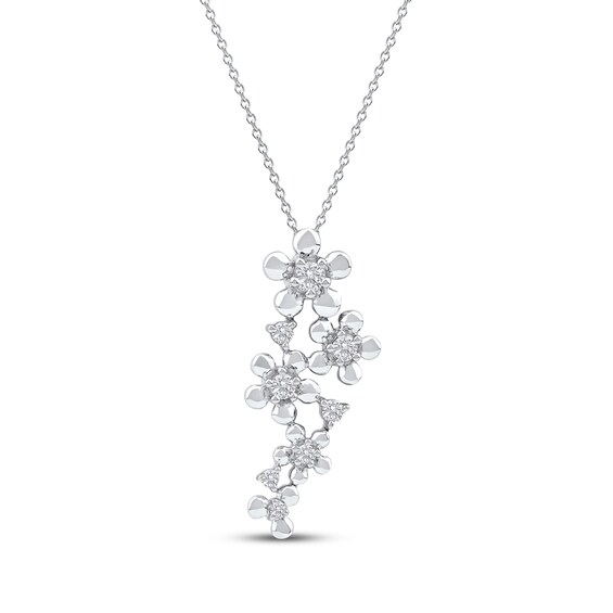 Diamond Flower Drop Necklace 1/4 ct tw 10K White Gold 18"