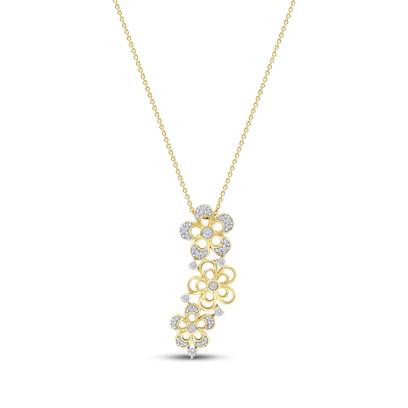Main Image 1 of Diamond Flower Trio Drop Necklace 1/4 ct tw 10K Yellow Gold 18"