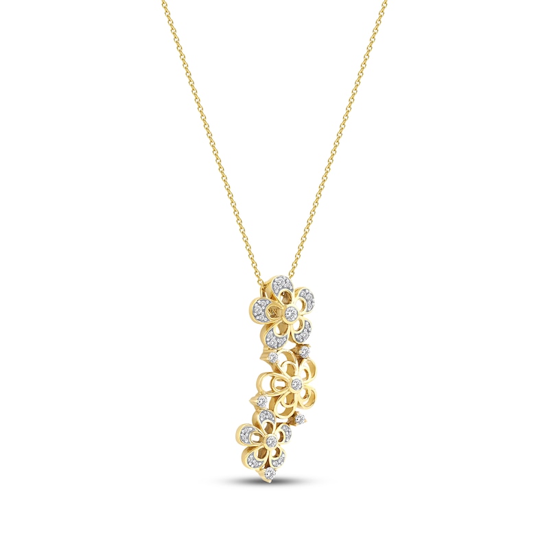 Main Image 2 of Diamond Flower Trio Drop Necklace 1/4 ct tw 10K Yellow Gold 18"