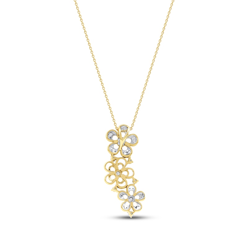Main Image 3 of Diamond Flower Trio Drop Necklace 1/4 ct tw 10K Yellow Gold 18"
