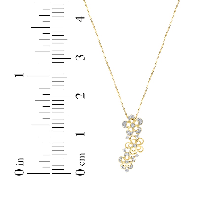 Main Image 7 of Diamond Flower Trio Drop Necklace 1/4 ct tw 10K Yellow Gold 18"
