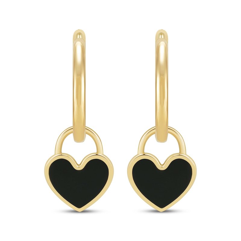Main Image 2 of Charmed Memories Enamel Heart Dangle Hoop Earrings 10K Yellow Gold