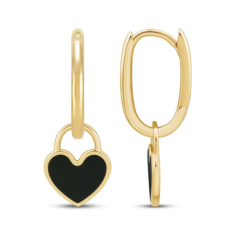 Main Image 3 of Charmed Memories Enamel Heart Dangle Hoop Earrings 10K Yellow Gold