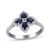 Thumbnail Image 1 of Oval-Cut Blue Sapphire & Diamond Clover Ring 1/3 ct tw 10K White Gold