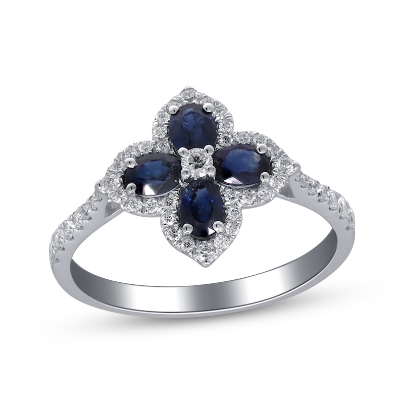 Main Image 1 of Oval-Cut Blue Sapphire & Diamond Clover Ring 1/3 ct tw 10K White Gold
