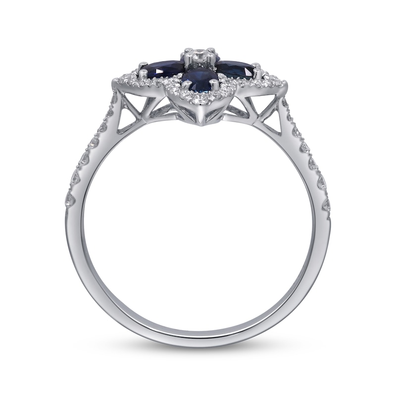 Main Image 2 of Oval-Cut Blue Sapphire & Diamond Clover Ring 1/3 ct tw 10K White Gold