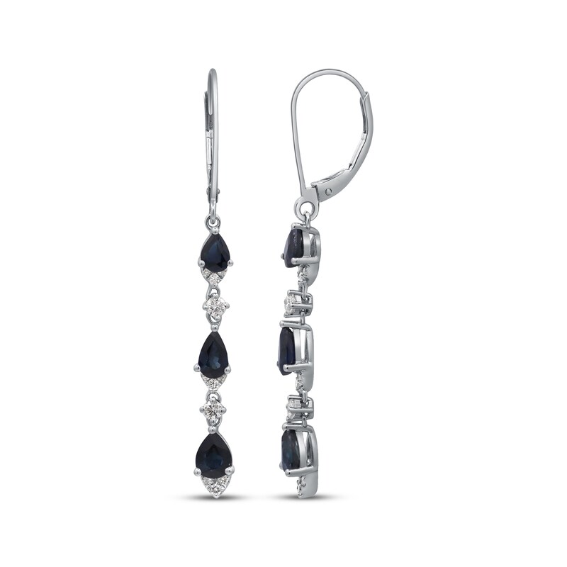 Main Image 3 of Pear-Shaped Blue Sapphire & Diamond Drop Earrings 1/4 ct tw 10K White Gold