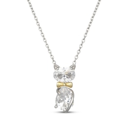 Oval-Cut & Pear-Shaped White Lab-Created Sapphire Cat Necklace Sterling Silver & 10K Yellow Gold 18"