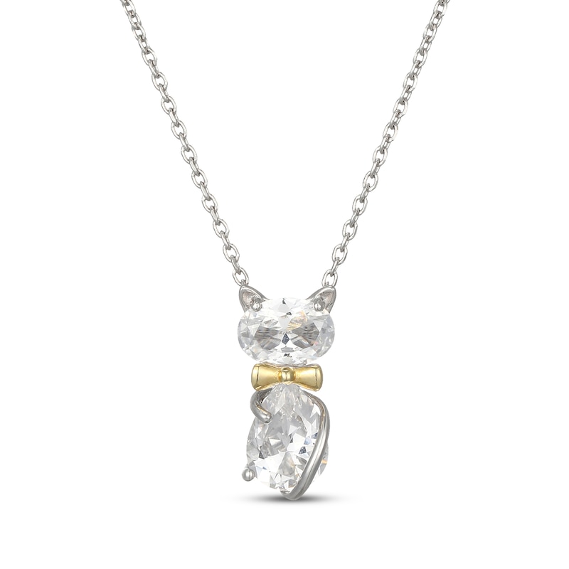Main Image 1 of Oval-Cut & Pear-Shaped White Lab-Created Sapphire Cat Necklace Sterling Silver & 10K Yellow Gold 18&quot;