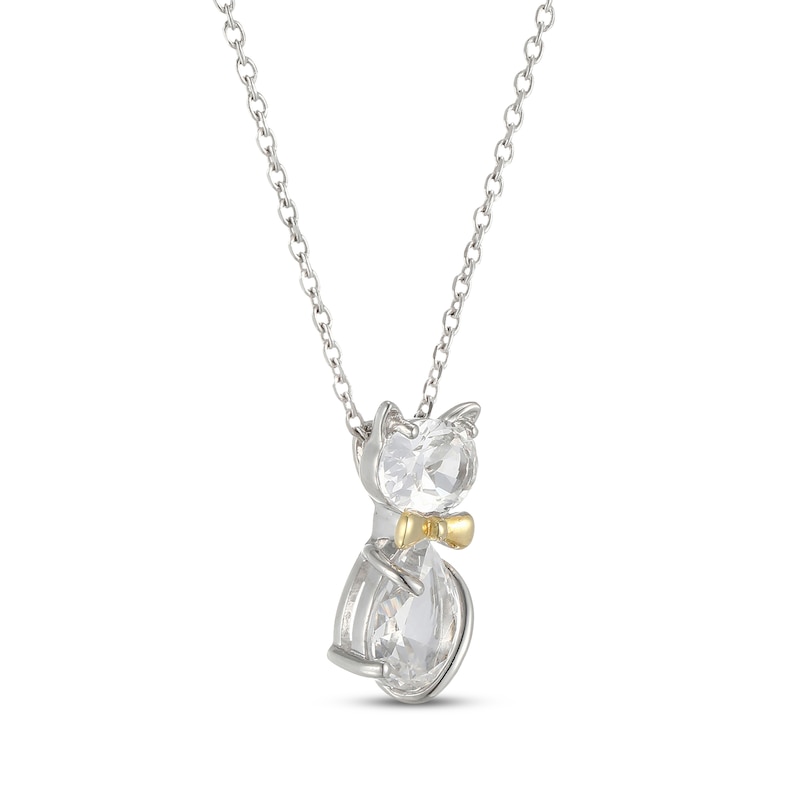 Main Image 2 of Oval-Cut & Pear-Shaped White Lab-Created Sapphire Cat Necklace Sterling Silver & 10K Yellow Gold 18&quot;
