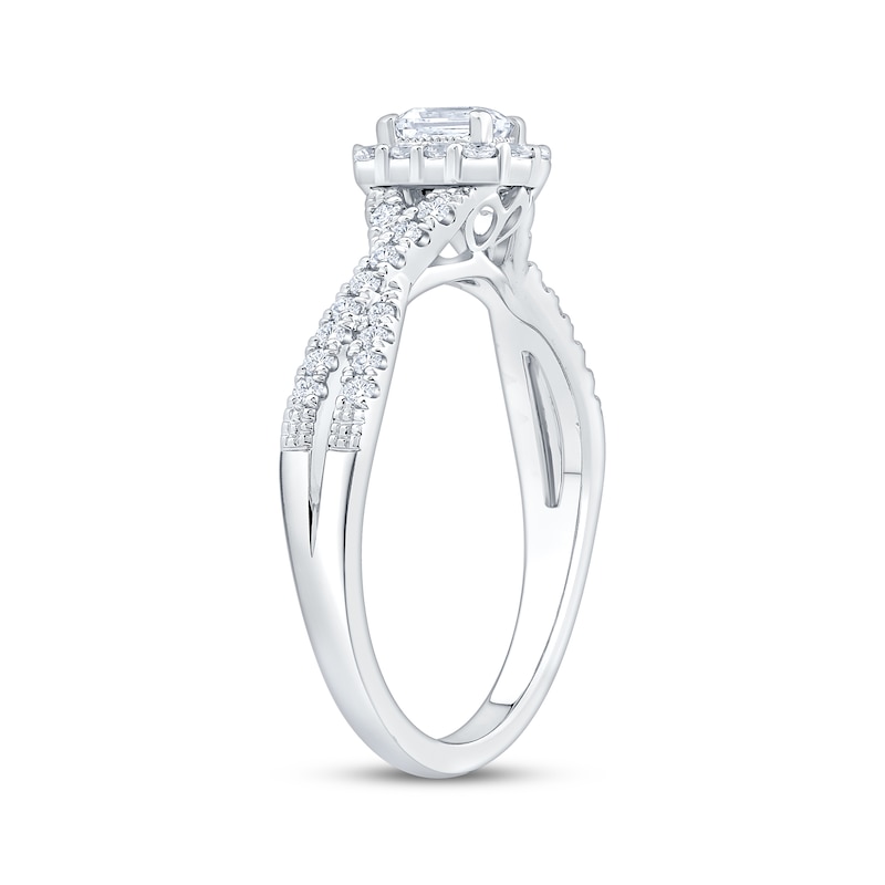 Main Image 2 of Now + Forever Lab-Grown Diamonds Emerald-Cut Halo Engagement Ring 1/2 ct tw 14K White Gold