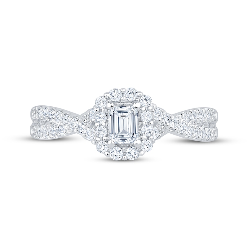 Main Image 3 of Now + Forever Lab-Grown Diamonds Emerald-Cut Halo Engagement Ring 1/2 ct tw 14K White Gold