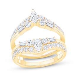 Now + Forever Lab-Grown Diamonds Pear, Emerald & Round-Cut Enhancer Ring 1-1/2 ct tw 14K Yellow Gold