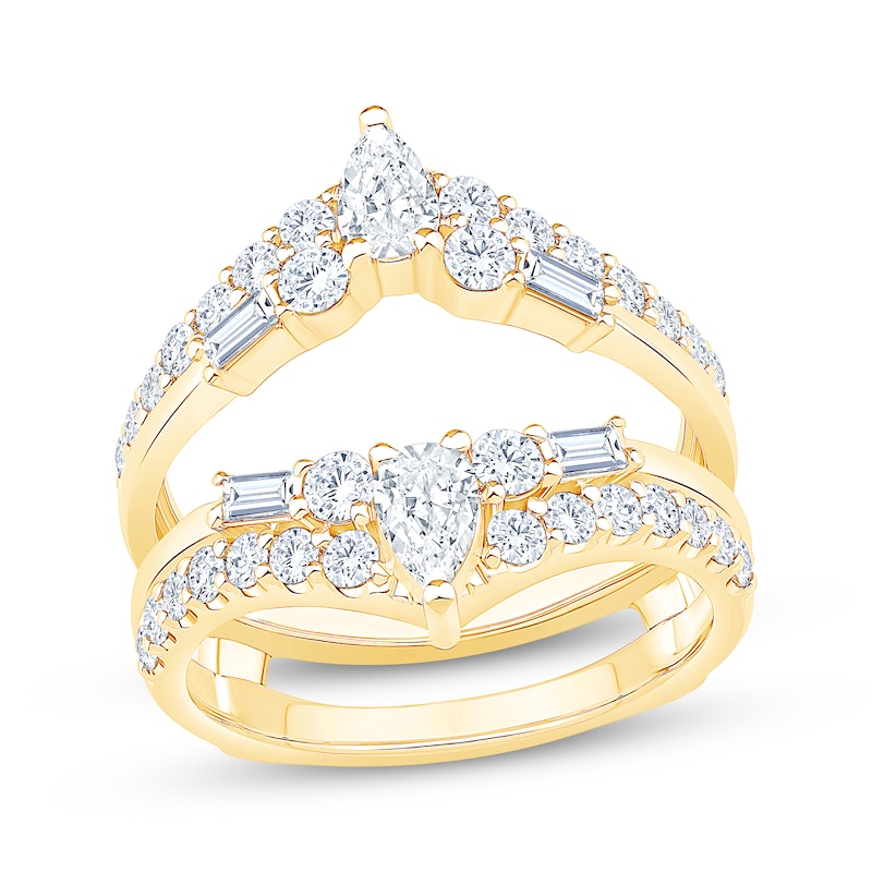 Main Image 1 of Now + Forever Lab-Grown Diamonds Pear, Emerald & Round-Cut Enhancer Ring 1-1/2 ct tw 14K Yellow Gold