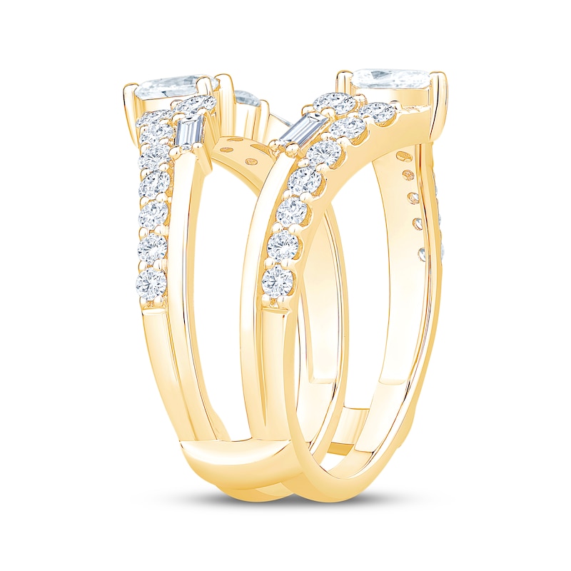 Main Image 2 of Now + Forever Lab-Grown Diamonds Pear, Emerald & Round-Cut Enhancer Ring 1-1/2 ct tw 14K Yellow Gold