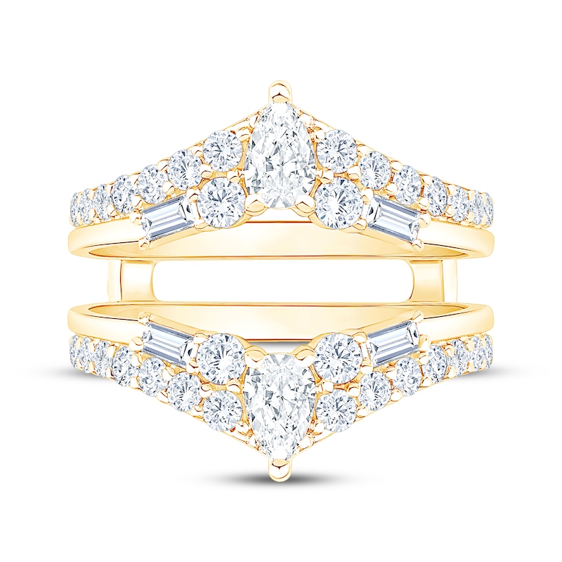 Main Image 3 of Now + Forever Lab-Grown Diamonds Pear, Emerald & Round-Cut Enhancer Ring 1-1/2 ct tw 14K Yellow Gold