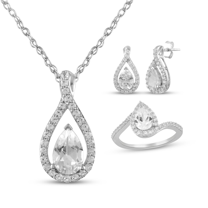 Main Image 1 of Pear-Shaped White Lab-Created Sapphire Gift Set Sterling Silver