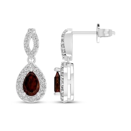 Pear-Shaped Garnet & White Lab-Created Sapphire Dangle Earrings Sterling Silver