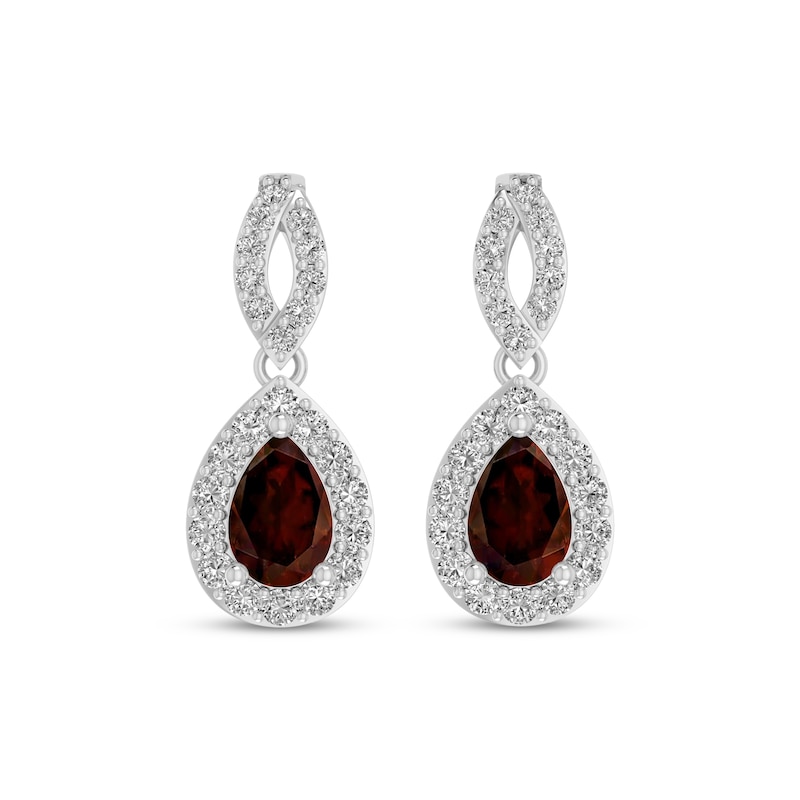 Main Image 2 of Pear-Shaped Garnet & White Lab-Created Sapphire Dangle Earrings Sterling Silver