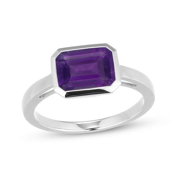 STUDIO BY KAY Emerald-Cut Amethyst Bezel-Set Solitaire Ring Sterling Silver