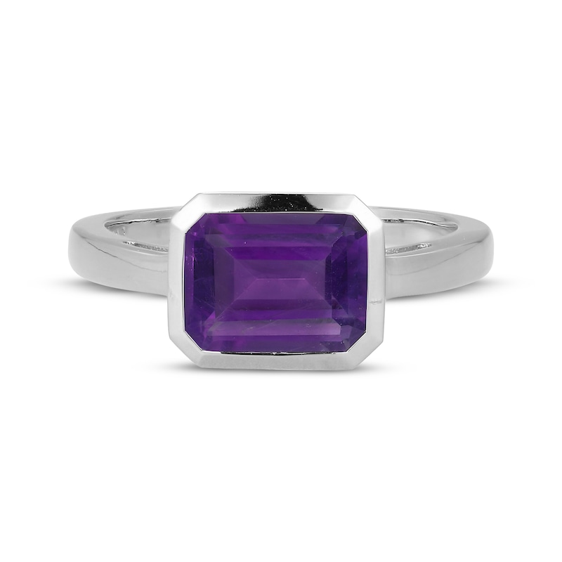 Main Image 3 of STUDIO BY KAY Emerald-Cut Amethyst Bezel-Set Solitaire Ring Sterling Silver
