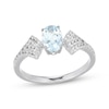 Thumbnail Image 1 of Oval-Cut Aquamarine & White Lab-Created Sapphire Fancy Shank Ring Sterling Silver
