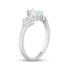 Thumbnail Image 2 of Oval-Cut Aquamarine & White Lab-Created Sapphire Fancy Shank Ring Sterling Silver