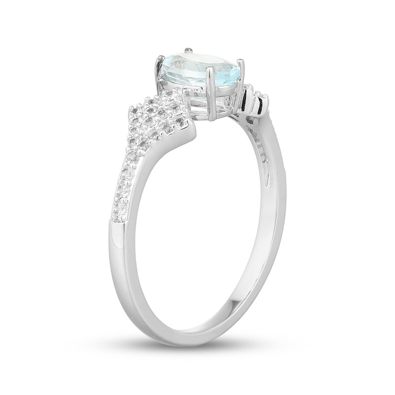 Main Image 2 of Oval-Cut Aquamarine & White Lab-Created Sapphire Fancy Shank Ring Sterling Silver