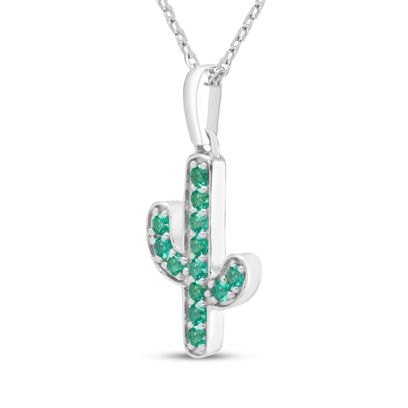 Main Image 2 of Lab-Created Emerald Cactus Necklace Sterling Silver 18"