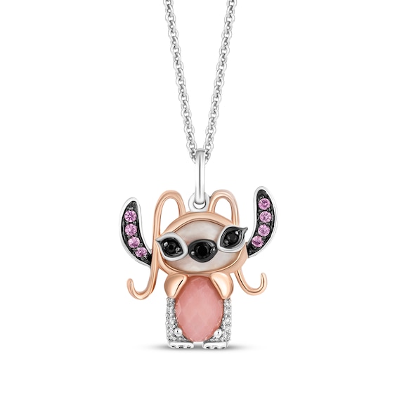Disney Treasures Lilo & Stitch "Angel" Multi-Stone and Diamond Necklace 1/15 ct tw Sterling Silver & 10K Rose Gold 19"