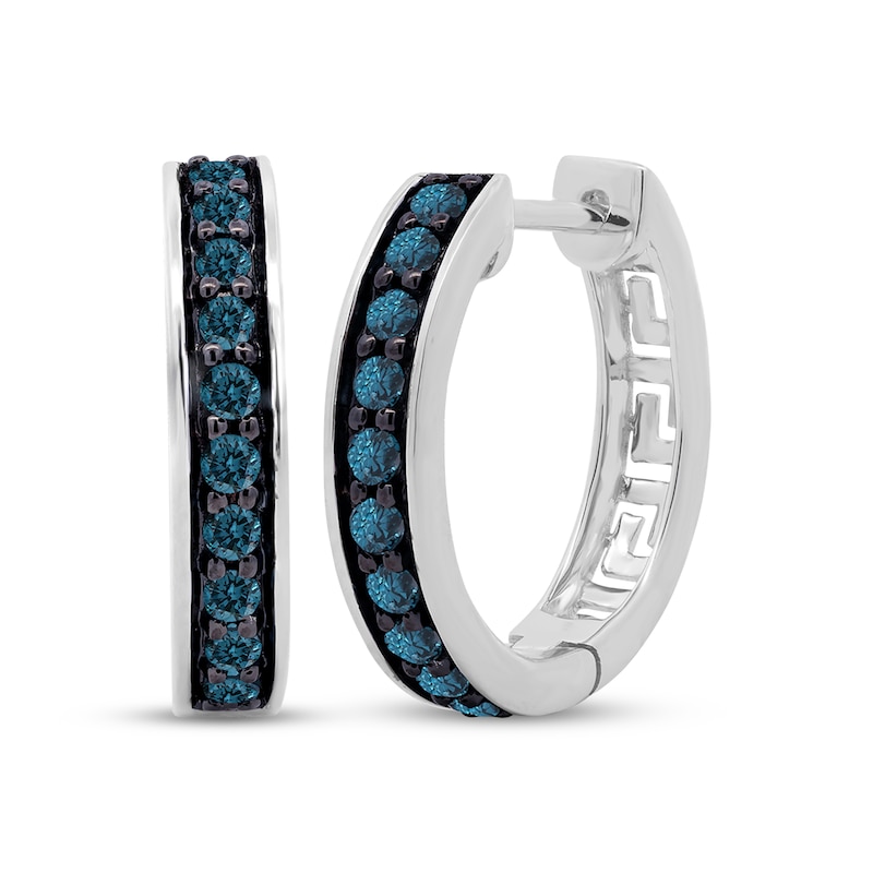Main Image 1 of Men's Blue Diamond Huggie Hoop Earrings 1/2 ct tw Sterling Silver
