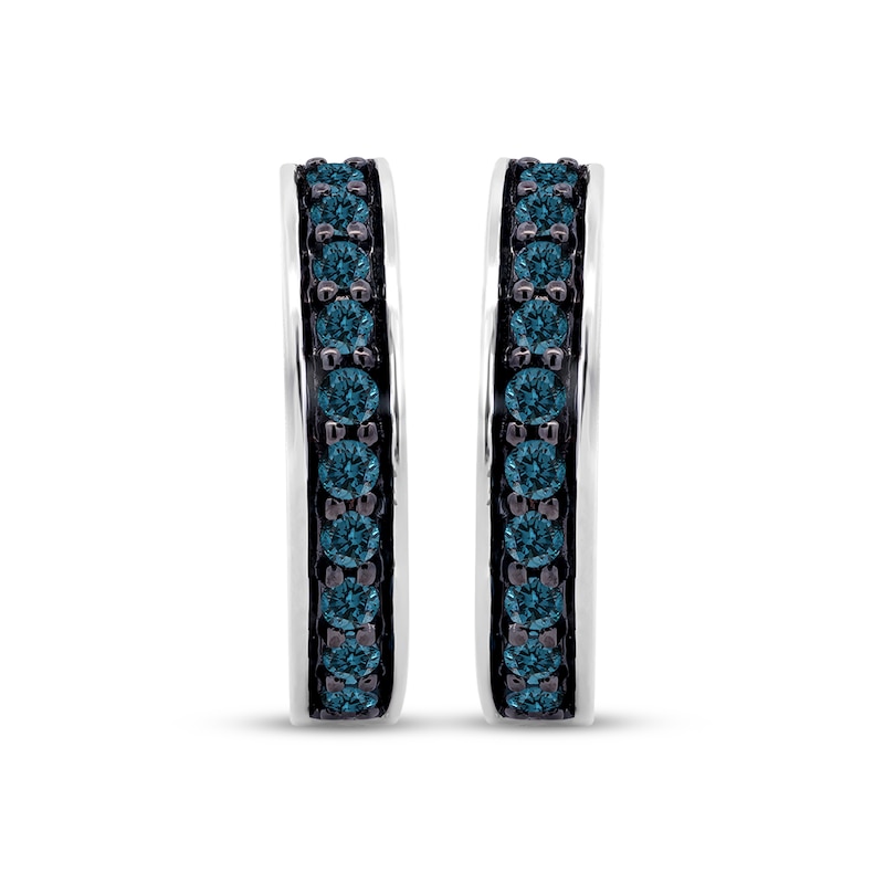 Main Image 2 of Men's Blue Diamond Huggie Hoop Earrings 1/2 ct tw Sterling Silver