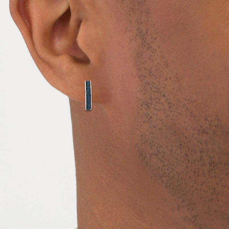 Main Image 3 of Men's Blue Diamond Huggie Hoop Earrings 1/2 ct tw Sterling Silver