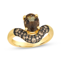Le Vian Oval-Cut Chocolate Quartz Contour Ring 1/2 ct tw Diamonds 14K Honey Gold