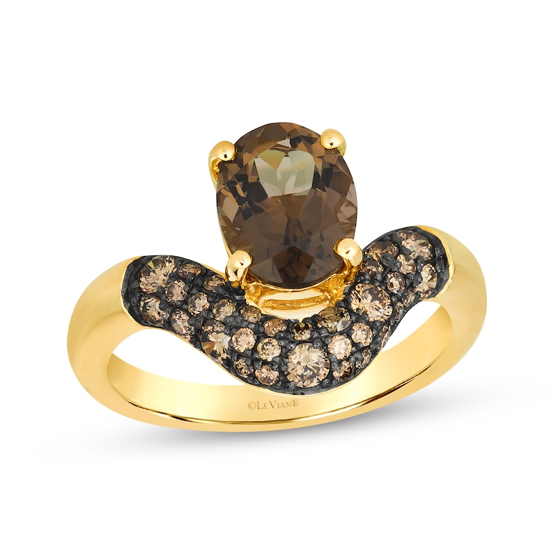 Main Image 1 of Le Vian Oval-Cut Chocolate Quartz Contour Ring 1/2 ct tw Diamonds 14K Honey Gold