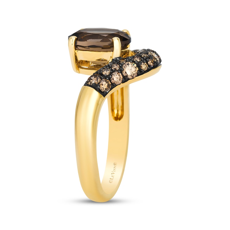 Main Image 2 of Le Vian Oval-Cut Chocolate Quartz Contour Ring 1/2 ct tw Diamonds 14K Honey Gold