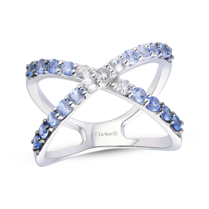 Main Image 1 of Le Vian Kiss Collection Denim Ombré Sapphire "X" Ring 14K Vanilla Gold