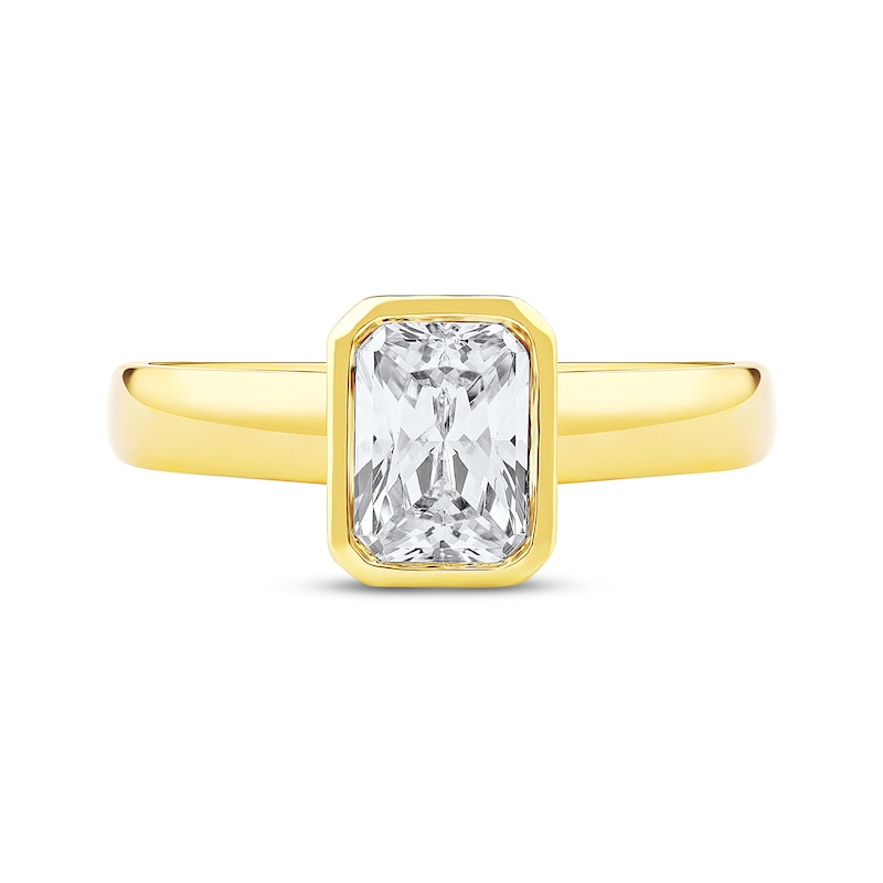 Main Image 4 of Now + Forever Lab-Grown Diamonds Radiant-Cut Bezel-Set Solitaire Engagement Ring 1 ct tw 14K Yellow Gold (F/VS2)