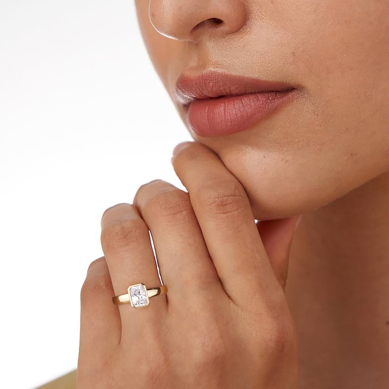 Main Image 5 of Now + Forever Lab-Grown Diamonds Radiant-Cut Bezel-Set Solitaire Engagement Ring 1 ct tw 14K Yellow Gold (F/VS2)
