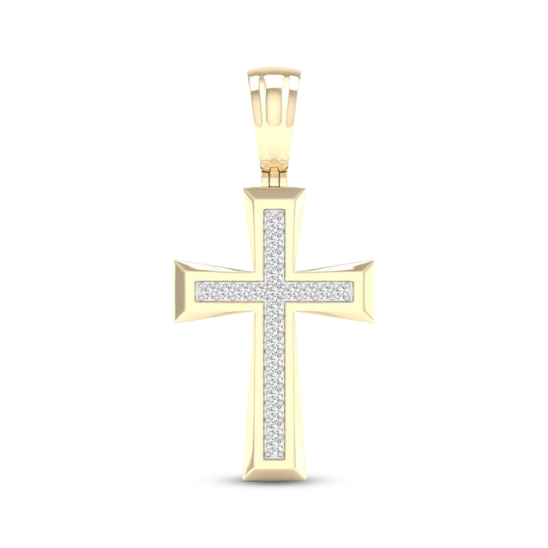 Main Image 1 of STUDIO BY KAY Men's Lab-Grown Diamond Pavé Flared Cross Charm 1/2 ct tw 24K Yellow Gold Vermeil Sterling Silver