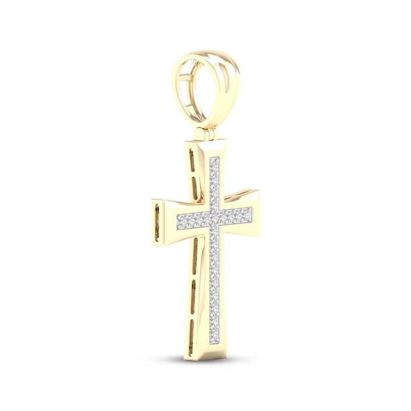 Main Image 2 of STUDIO BY KAY Men's Lab-Grown Diamond Pavé Flared Cross Charm 1/2 ct tw 24K Yellow Gold Vermeil Sterling Silver